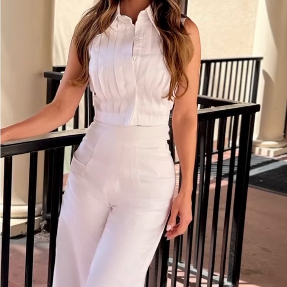 Custom Linen White Jumpsuit with Flowy Lightweight Fabric